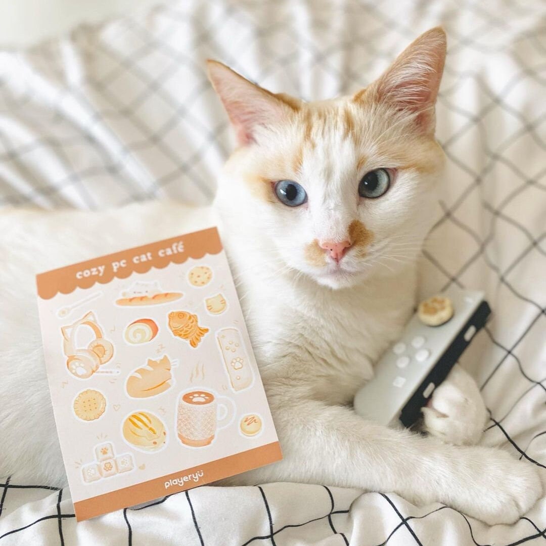 Cozy PC Cat Cafe Sticker Sheet